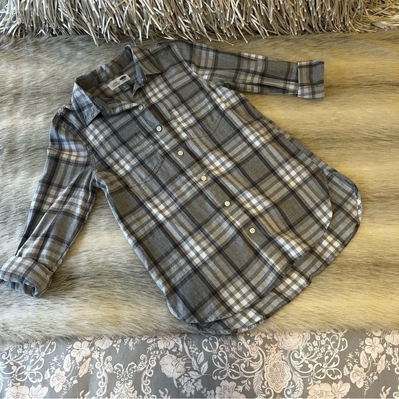New OLD NAVY Classic XS Gray White Flannel  Long Sleeve Button Zip Up Shirt - Picture 1 of 9
